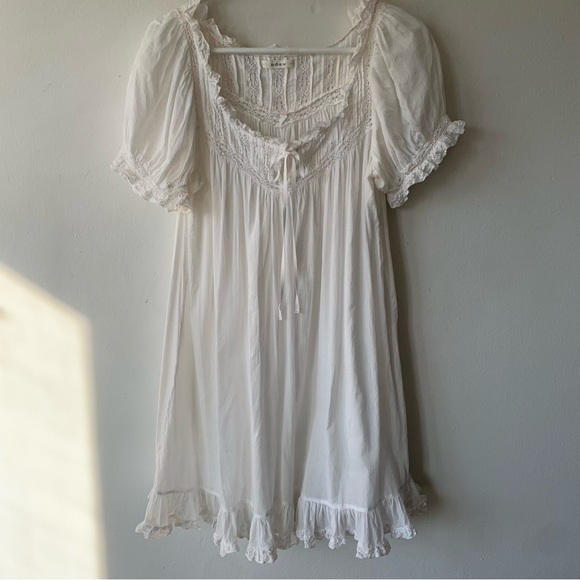 Doen Ainsley Cotton Ruffle Lace Babydoll Nightgown Mini Dress Salt White - Picture 5 of 12